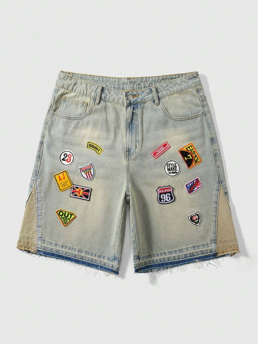 ROMWE MEN Prep Men's Vintage Washed Faded Denim Shorts - Dusty Blue - View 1