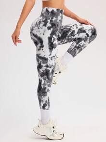 Core Rhythm Quần legging thể thao họa tiết nhuộm màu xám và trắng dành cho nữ, phù hợp để tập thể dục và yoga - Xám - Xem 4
