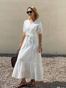 DAZY Robe blanche mi-longue décontractée et ample, style vacances. Robes d'été et de printemps pour femmes - Pearl White - Voir 3