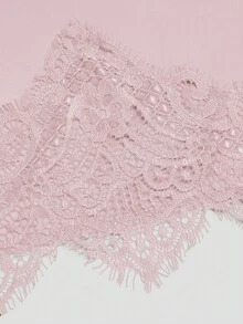 Sweetra 大码女士棕色缎面蕾丝拼接优雅修身迷你连衣裙，柔软舒适，适合日常穿着、约会、性感迷你裙，百搭优雅短裙，清凉夏季迷你裙 - 淺粉色 - 查看 7