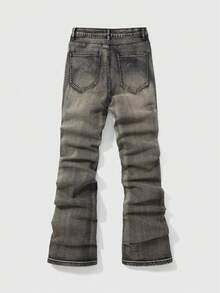 Street Life Quần jeans ống loe nam phong cách thường ngày, đính đá, giặt mài, kiểu dáng đường phố. - Rượu sâm banh - Xem 2