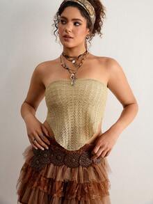 Freevana 2026 Spring/Summer Plus Size Fashionable Elegant Beach Resort Sweater Top - Gold - View 4