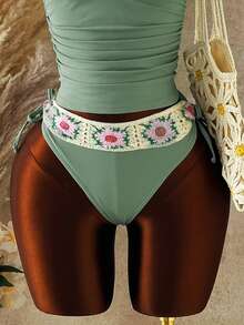 Swim Lushoire Débardeur court en crochet tricoté à bretelles spaghetti réglables avec lien à la taille pour femmes, pour l'été - Vert - Voir 6