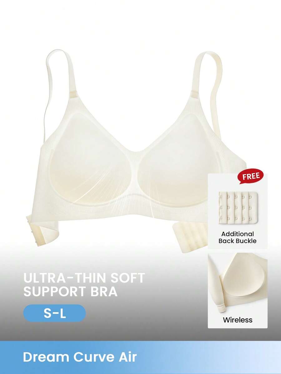 LUVLETTE Dream Curve Air Wireless Seamless Breathable Sheer T-Shirt Plunge No Show Underwear Pure White Airy Sticky Basic SizeFreedom Bra Also Suitable For Teen Girl & Young & Kid - White - View 1