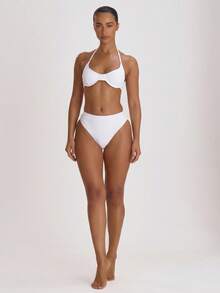 Musera Resort High Waist High Leg Cheeky Bikini Bottoms Swim Vacation Holiday Summer Travel Beachwear Basics Solid Colour Swimwear Resort Core - White - View 5