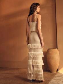 MOTF PREMIUM WOMEN'S FRINGE CAMI TOP & SKIRT SLIM FIT 2 PIECES SET - Apricot - View 6