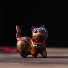 SHEIN 1pc Handmade Wooden Carving Bell Cat Figurine, Home Decor, Office Desk Ornament, Cute Kitty, Gift For Cat Lovers,Home Decor,Kitchen Decor Decor,Room Decor,Christmas Decor,Party Decor,Decorative Crafts,Desk Ornaments,Table Decorative Ornaments,Party Gift Decorations,Christmas Decorations,Christmas Gift. - 1PC - View 3