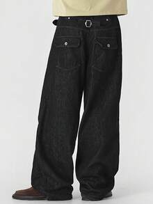 DAZY Long Curved Blade Design With Waist Strap Jeans - Black - View 1