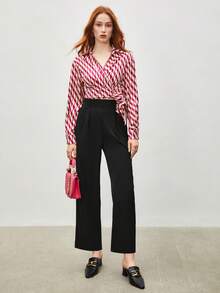 BizChic Quần ống rộng cạp cao màu đen dành cho nữ, quần tây công sở lịch sự, trang phục công sở mùa thu/đông. - màu đen - Xem 9