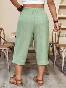 EMERY ROSE Pantalones cortos de lino sintético informales de talla grande - Limelight Green - Ver 2