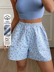 DAZY Women Elastic Waist All-Over Print Casual Lounge Shorts - Blue - View 4