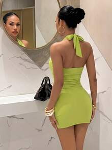 Slaydiva Summer New Sexy Elegant Deep V-Neck Backless Mini Bodycon Dress, Suitable For Party, Birthday, Bar, Nightclub, Valentine's Day, Vacation, Date, Daily Wear - Light Green,Summer Dresses For Women - Green - View 4