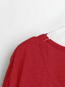 大码纯色简约短袖T恤，休闲日常穿着 - 紅色 - 查看 3