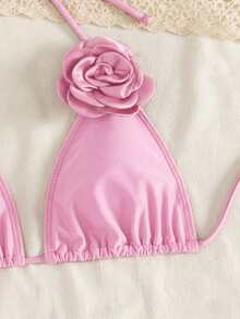 Swim SXY Swim Chic Sea Plain 比基尼套装，不对称荷叶边、3D 立体花卉装饰和网纱裙摆 - 粉色 - 查看 5