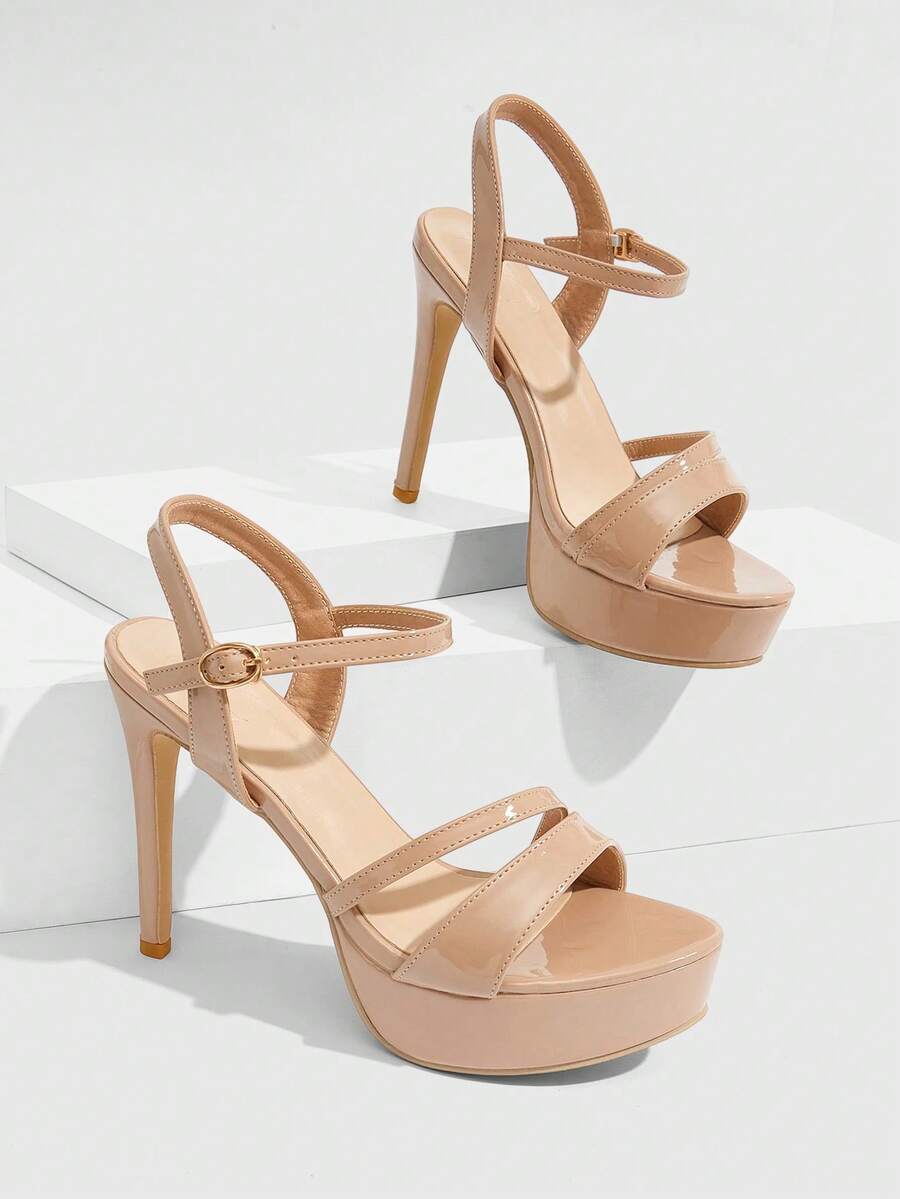 CUCCOO SZL Sandal Wanita Modis Berwarna Putih Transparan PVC Bening dengan Hak Kristal, Sandal Hak Sedang Ujung Persegi untuk Perjalanan, Kencan, Pesta, Liburan, Pernikahan, Sepatu Musim Panas - Aprikot 113 - View 1
