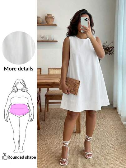 Enliva 2025 Spring/Summer New Fashion White Loose Sleeveless A-Line Plus Size Summer Dresses For Women Valentine's Day Outfit, For Apple Rounded Body Shape