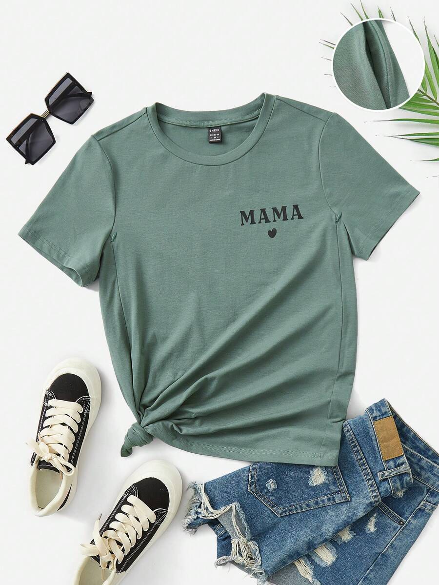 孕婦1入組字母圖案側拉鏈T恤 - 青碧色 - 查看 1