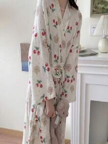 1-Piece Women's Spring/Autumn Korean Style Simple Comfort Bathrobe Pajamas Loose Casual Homewear Quick Absorbent Bathrobe Suitable For Hot Spring Couple Bathrobes - Cherry Bear - View 6