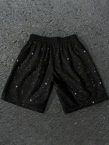 Manfinity Homme 男士时尚简约日常银箔短裤 - 黑色 - 查看 3