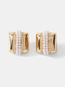 MOTF PREMIUM Pre Gold Square Pearl Earrings - Yellow Gold - View 3