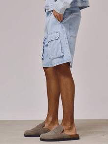 Musero Jort Cargo Style Structured Washed Button Fastening Hardwear Co Ord Shorts Only Spring Summer Essentials Holiday - 淺色水洗藍 - 查看 3
