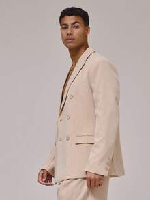 Musero Fitted Structured Double Breasted Tailored Suit Jacket Double Flap Pocket Blazer Co Ord Top Only Spring Summer Essentials Holiday - Khaki - View 3