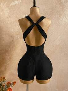 Soleia Mono de verano para mujer de unicolor con cuello de corazón y espalda descubierta - Negro - Ver 2