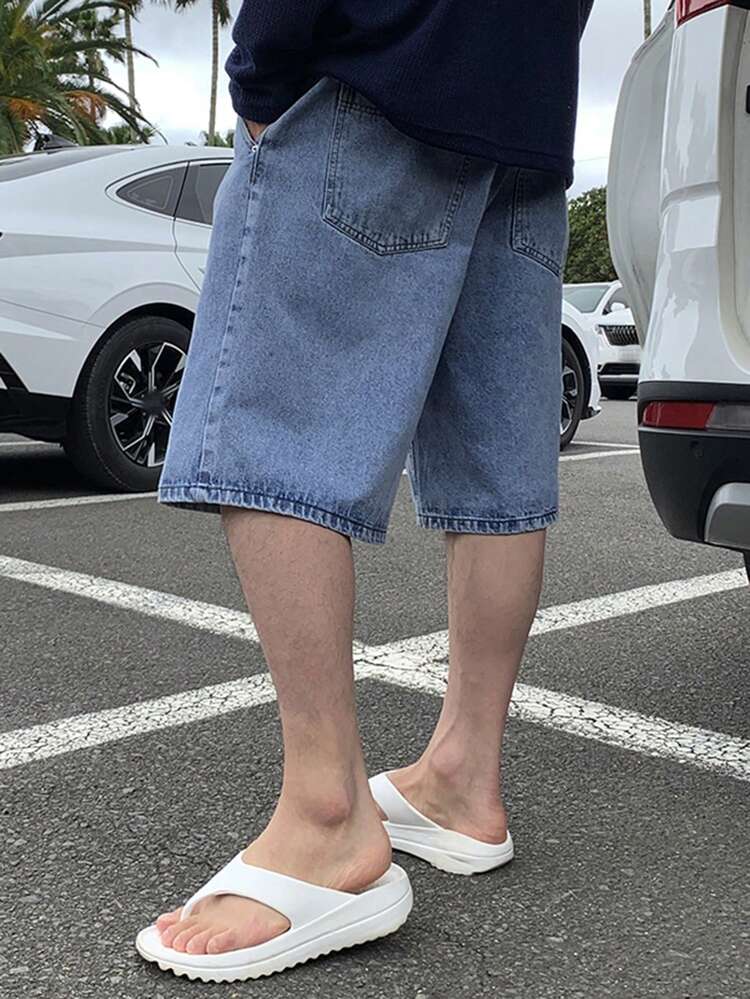 Men's Washed Distressed Blue Denim Shorts, Summer