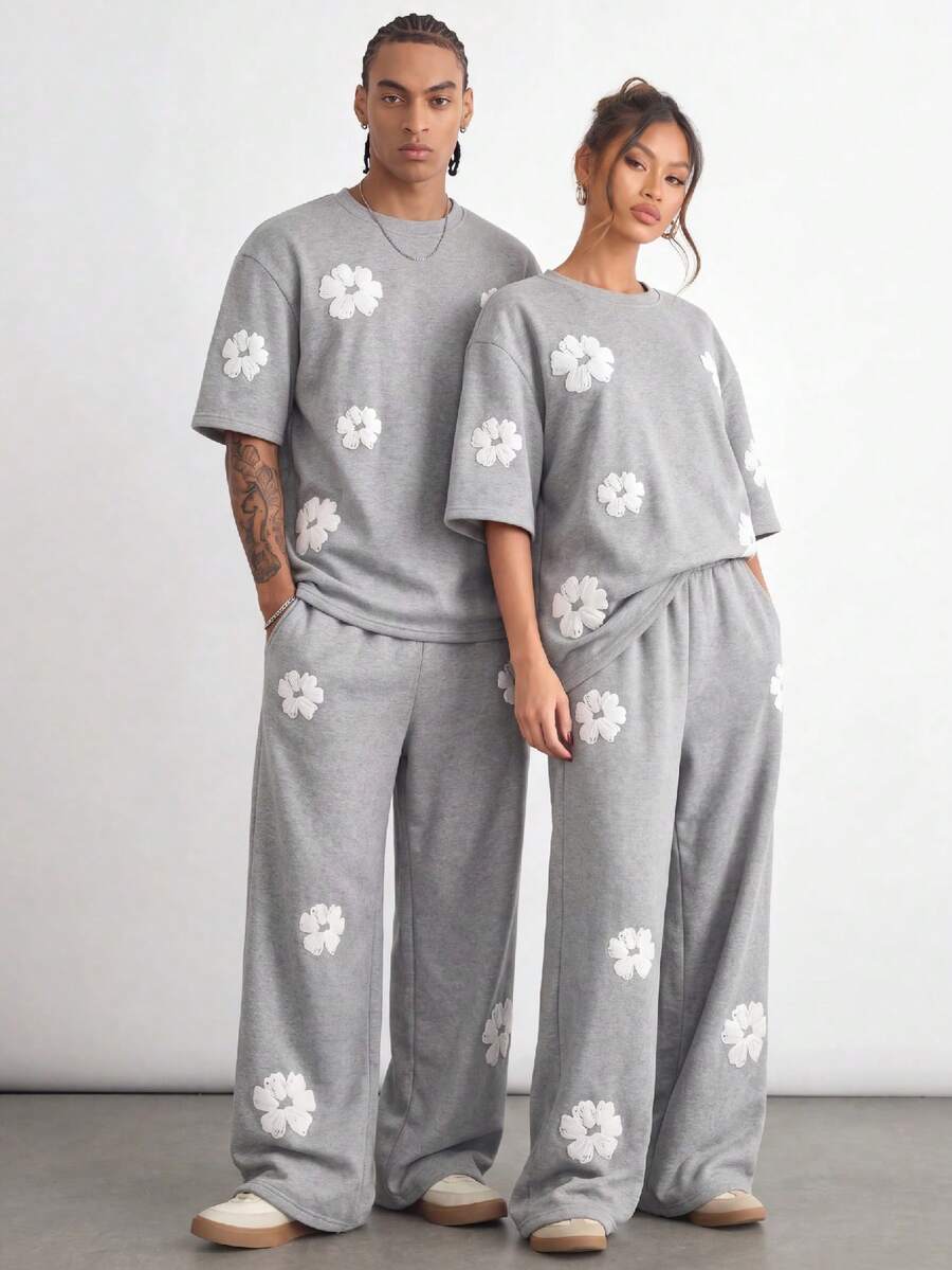 SWAVVY Conjunto de camisetas casuales holgadas para hombre, gris claro, talla estándar, con estampado de lámina - Gris Claro - Ver 1