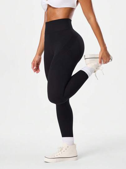 Seamluxe SHEIN Sport 女士纯色高腰弹力修身运动紧身裤