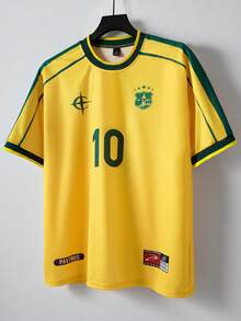PAVTROS Men's Loose Fit Soccer Jersey T-Shirt, Brazil Color Scheme, No.10, Ideal Gift For Boyfriend, Husband Or Couples.Brazil Green And Yellow Football - Multicolor - View 3