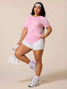 SHEIN Rhythm Era Áo thun mùa hè dáng rộng cổ tròn tay raglan cho nữ, cỡ lớn. - Hồng - Xem 8