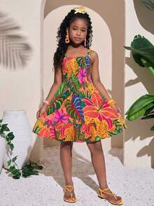 Travachic KIDS Tween Girl Floral Print Ruffle Hem Vacation Dress - Pink - View 2