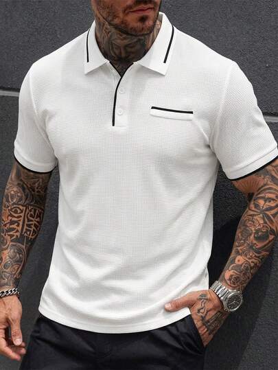 Manfinity CasualCool Men's Fashionable Casual Retro Short Sleeve Polo Shirt, Essential For Daily Outings, Great Gift For Family And Friends,Football, World Cup