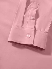Manfinity Mode Kemeja Pria Lengan Panjang, Warna Pink Muda Polos, Kasual Bisnis, Potongan Reguler Musim Gugur, Kancing Depan Kantor, Nyaman Sepanjang Musim, Tekstur Halus, untuk Acara Resmi - Baby Pink - View 4