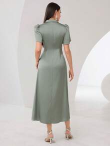 Modelyn Vestido con mangas cortas en forma de pétalo y plisado para mujer, vestido de fiesta elegante y largo para eventos - Verde - Ver 2