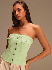 Athîral 女士休闲度假无袖抹胸上衣，薄荷绿牛仔布 - 綠色 - 查看 4