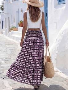 Selamara Women's Casual Geometric Print Drawstring Waist Skirt - Purple - View 2