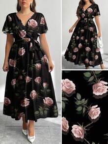 Modelyn Casual Vintage Floral Pattern Loose Plus Size Dress, Suitable For Autumn/Winter Spring - Multicolor - View 6