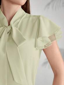 Modelyn Women's Elegant Solid Color Tie-Neck Blouse - Mint Green - View 7