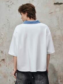 ROMWE MEN Street Life Camiseta polo de verano de manga corta con cuello en V, corte holgado y casual, con bloques de color, para hombres - Multicolor - Ver 3