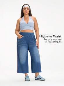 Flexra Pantalones vaqueros de punto de estilo casual y urbano para mujer de talla grande - Azul lavado oscuro - Ver 7