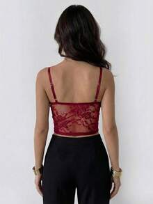 Firerie Women's Burgundy Lace Corset Top,Elegant Summer Bustier With Detachable Straps,Seksi Chic Night Out Cami,Y2K Ruffle Trim Camisole For Party,Date - Burgundy - View 2