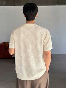 DAZY Men's Short Sleeve Polo Neck Knit Top, Summer - White - View 8