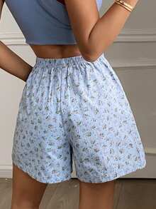 DAZY Women Elastic Waist All-Over Print Casual Lounge Shorts - Blue - View 2