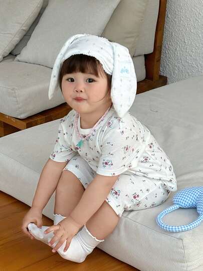 Dazy Kids 2pcs Baby Girls' Casual Printed Comfortable Round Neck Short Sleeve T-Shirt And Shorts Homewear Set
