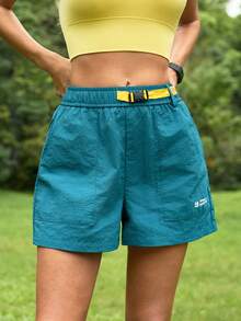 SHEIN In My Nature Women's Solid Color Minimalist Casual Outdoor Shorts - Green - View 6