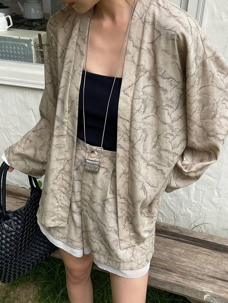 Women's Vacation Style Loose Jacket And Shorts 2 Pieces Set