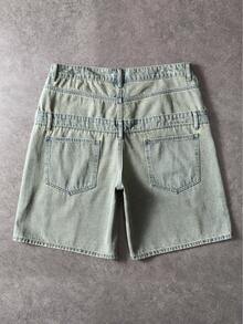 ROMWE MEN Prep Men's Vintage Washed Faded Denim Shorts - Bronze - View 2