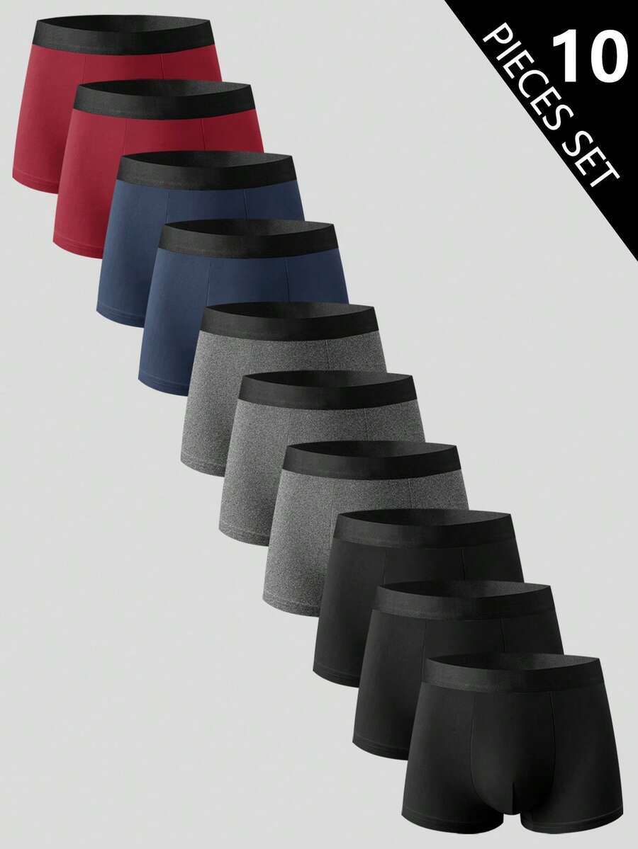 Manfinity Underwear&Sleepwear Basics 10pcs/Pack Men's Comfortable Contrast Color Seamless Boxer Briefs - Multicolor - View 1
